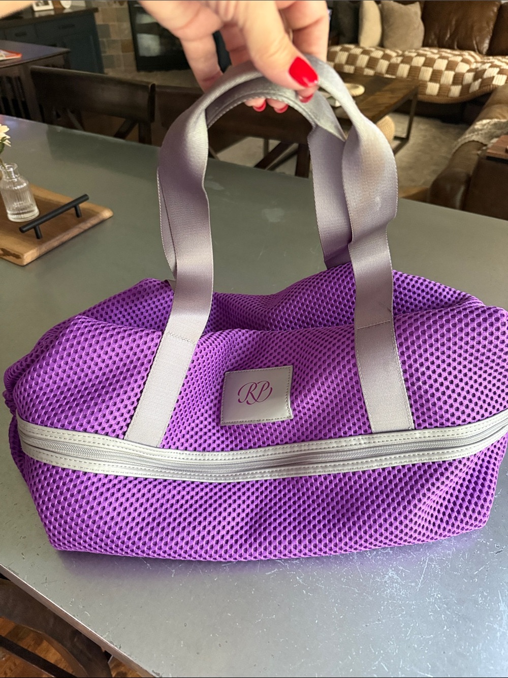 Purple Mesh Convertible Dance Bag with Gray Straps